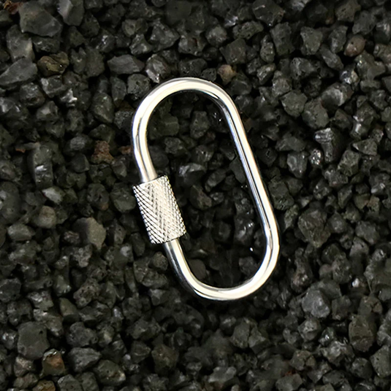 304 Stainless Steel Oval Screw Locking Carabiner Key Ring Keychain Mini Water Bottle Backpack Buckle Lightweight Hanging Buckle