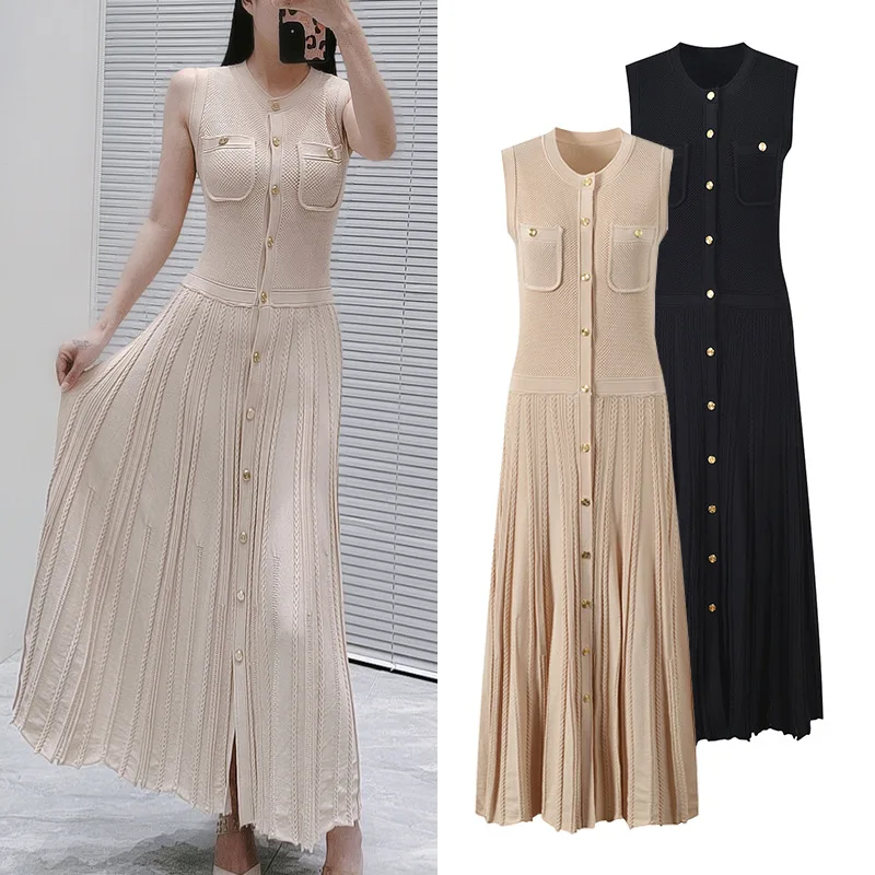 

Новинка лета: Вязаный ажурный топ-жилет с круглым вырезом и юбка-миди для офиса и повседневной носки