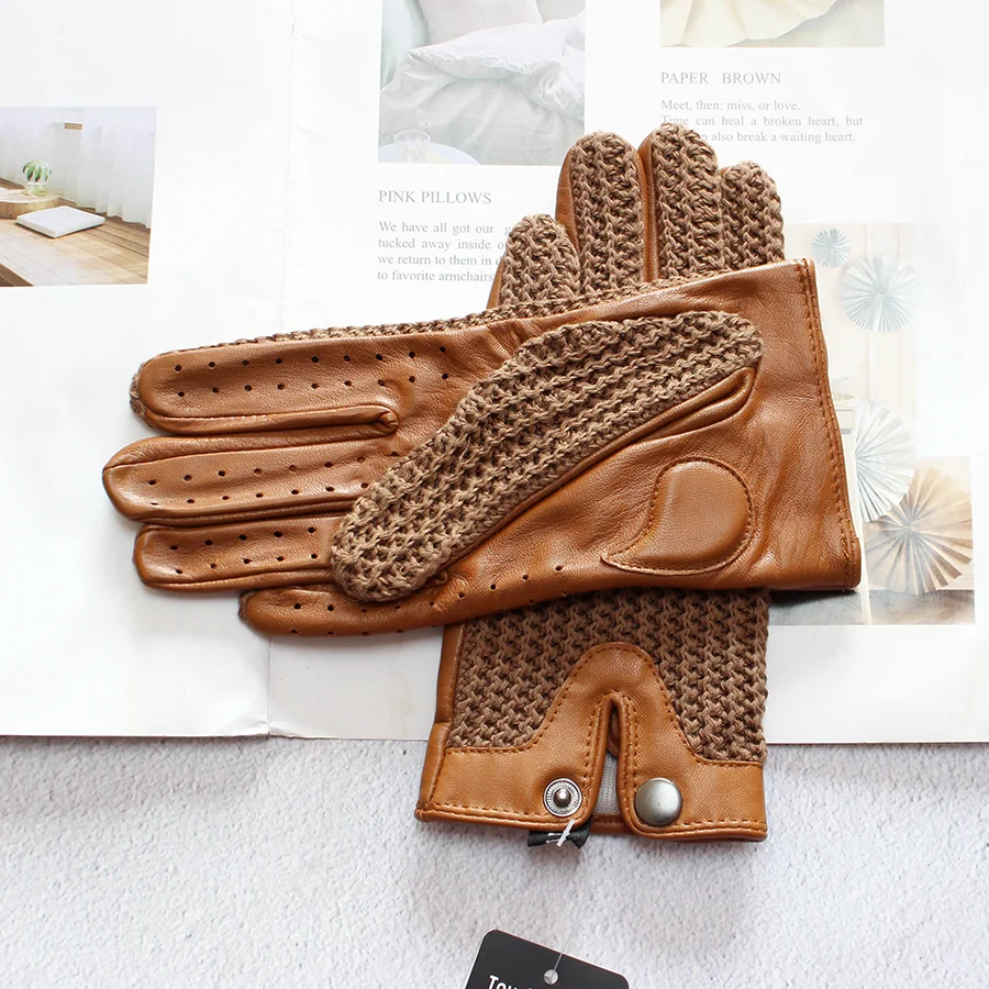 Motorcycle Riding Touch Screen Sheepskin Leather Gloves Women\'s Thin Unlined Knitted Spring and Autumn Ladies Driving Gloves