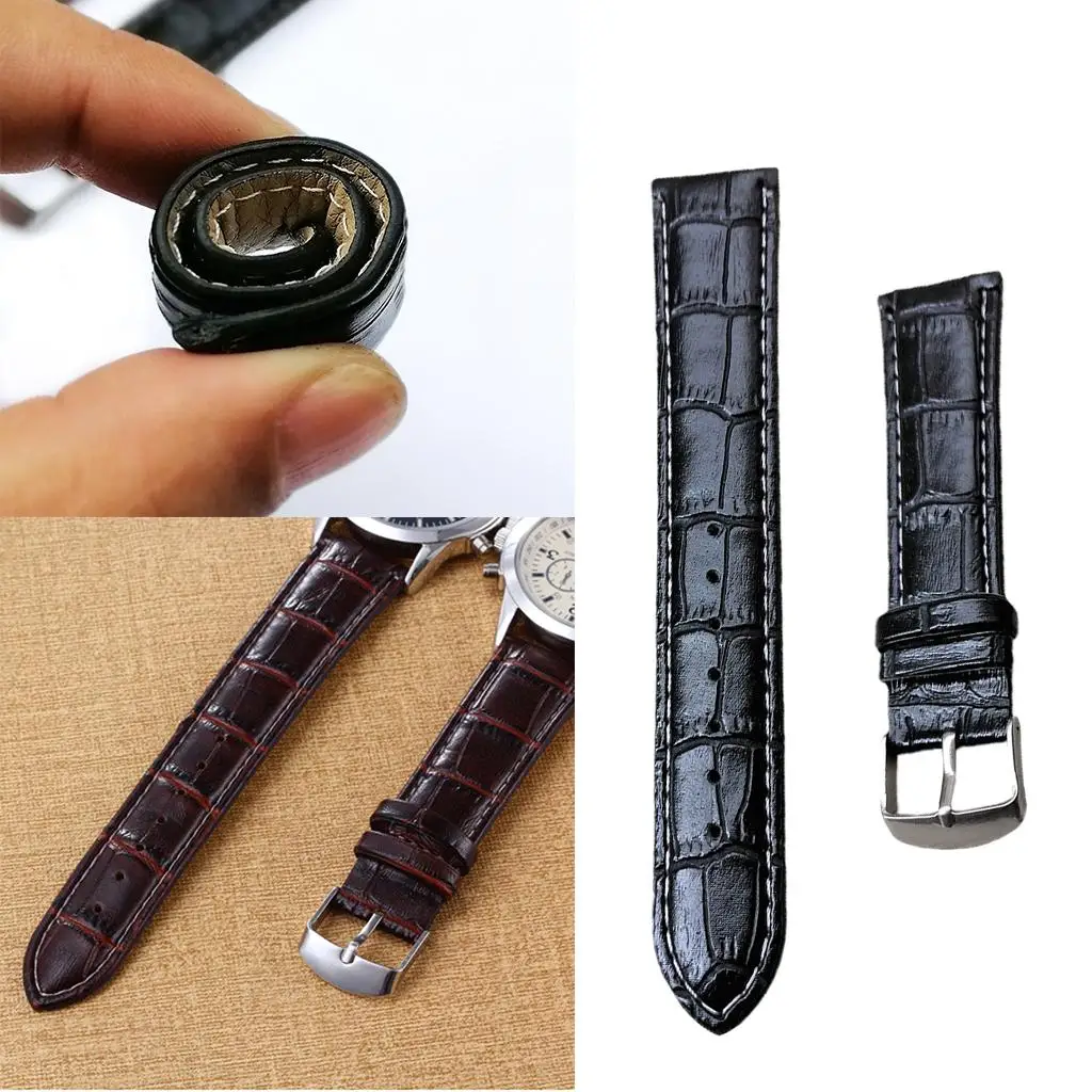 Alligator Grain Leather Replacement Strap Stainless Steel Buckle
