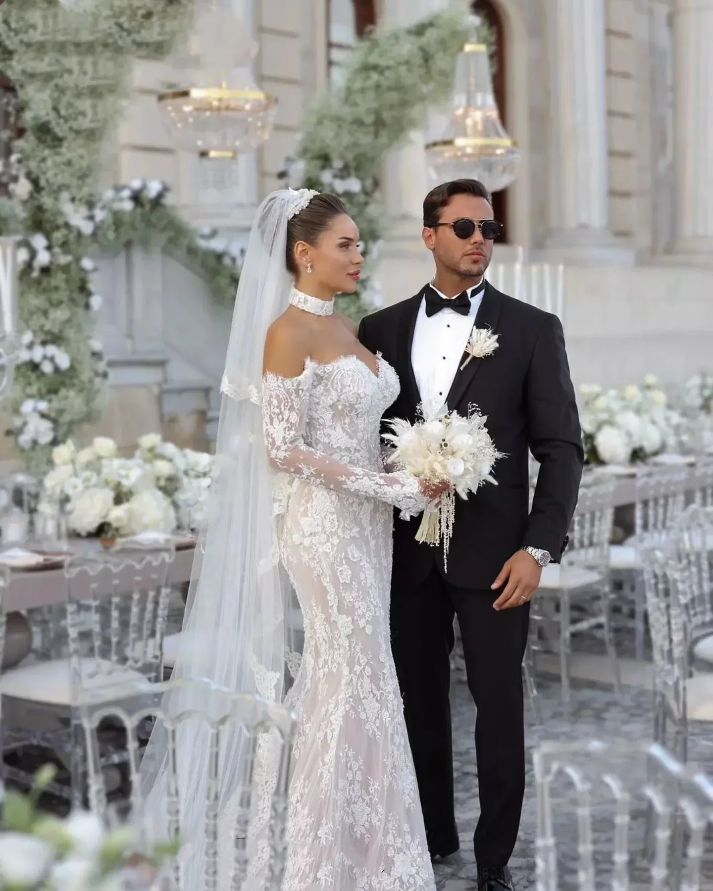 Vestidos de casamento de renda de luxo sereia fora do ombro mangas compridas jardim vestidos de casamento novia vestidos de noiva personalizados