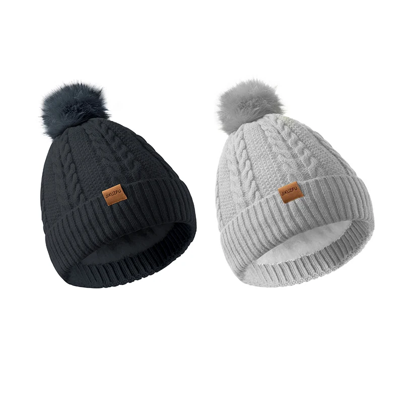 

Womens Wintewith Pom Pom, Fashionable Womens Winter Silk Beanies, Warm Fleece Lined Knitted Soft Ski Cuff Cap with Pom Pom
