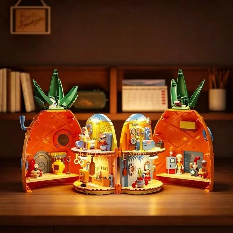 AREAX Building Blocks SpongeBob SquarePants Pineapple House Modular Building Sets Set with Light Desktop Toy Collection Gift