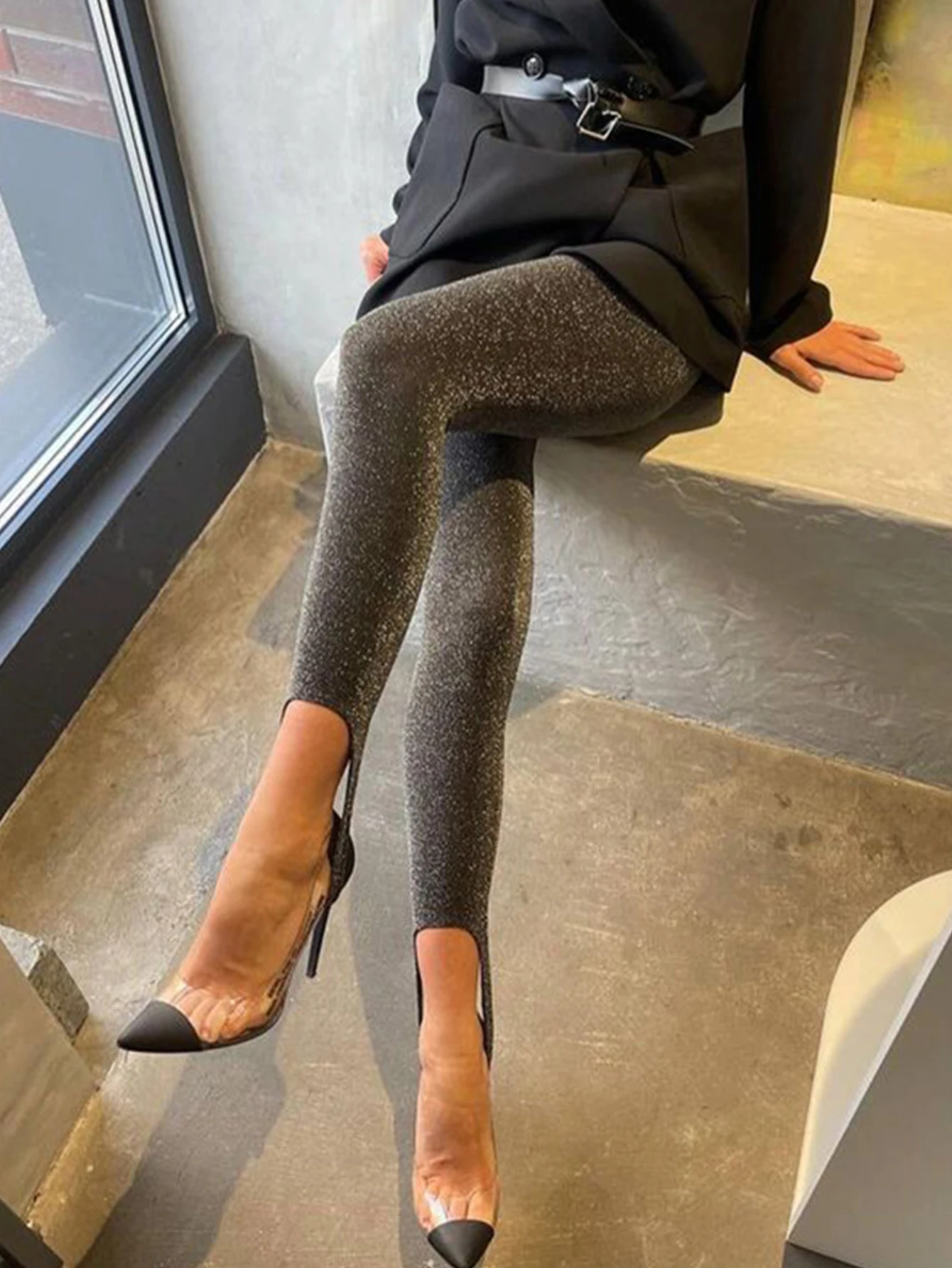 Pantalon en tricot brillant pour femme, pantalon à commande haute, solide, brillant, pied serré, nouveau, mode