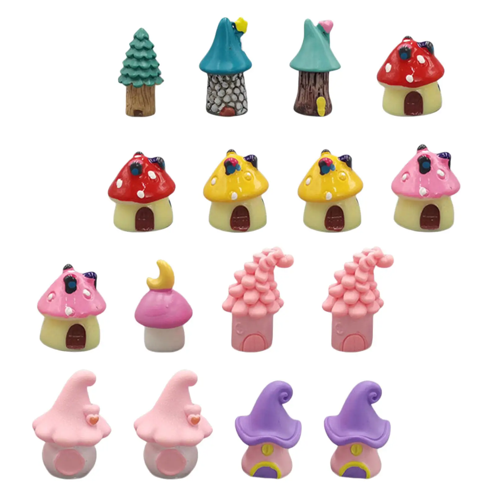 16 szt. Małe domeczki w kształcie grzybów z żywicy, dekoracje do bajkowego ogrodu, terrarium, rękodzieło DIY, kreatywna zabawa dla dzieci, aranżacja domu i ogrodu.