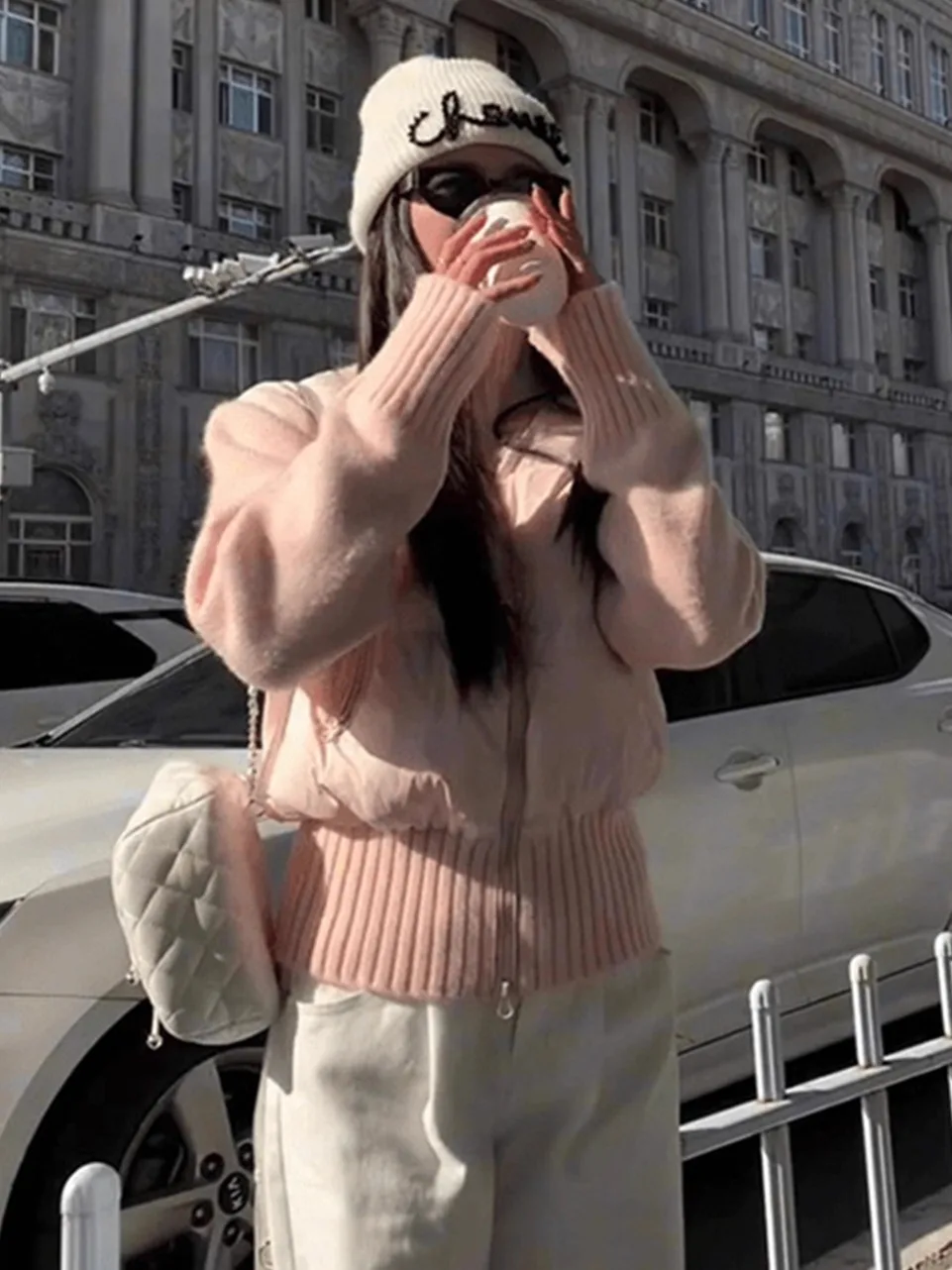 

Изящное приталенное длинное пальто из хлопка с пэчворком, розовое, зимнее, для женщин, красивое, больших размеров