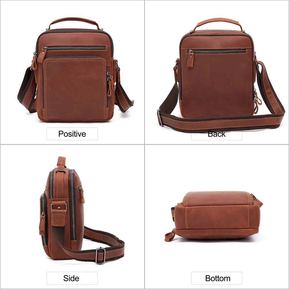 Men's Bag Genuine Leather Crossbody s for Men Crazy Horse Messenger Shoulder s Male Handbag Sling Tote