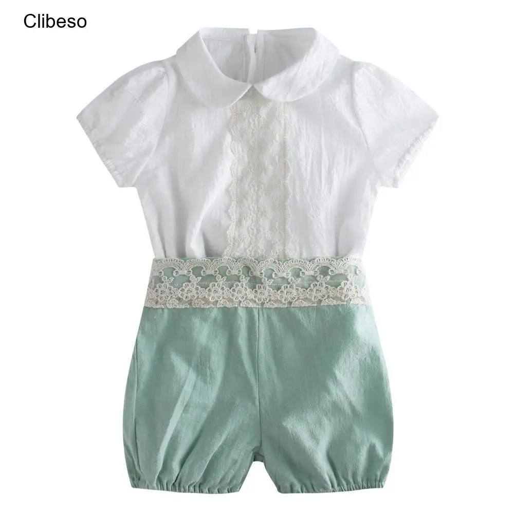 2024 Clibeso Baby Boy Outfits Sets Spring Summer Newborn Boys Formal Pretty Clothes Children Prince Lace White Shirt + Shorts