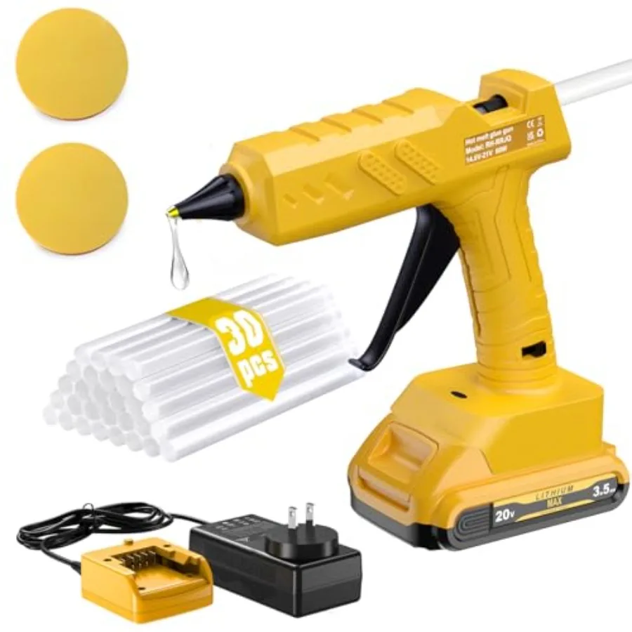 

Hot Glue Gun 20V Cordless Glue Gun with 30 PCS Full Size Glue Sticks 3.5 Ah Rechargeable Battery Glue Gun Kit for DIY Arts and