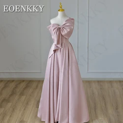 Pink One Shoulder Evening Dress Bow Satin A Line Sleeveless Special Occasion Gown vestidos para eventos especiales Custom Made