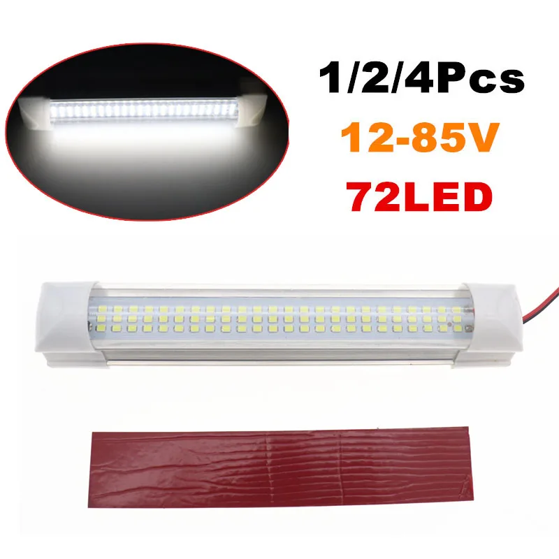 

1/2/4pc 72LED Car Interior Lights Bar 10-85V RV Ceiling Light Van Cargo Boat Cabinet Enclosed Trailer LED Camper Lights