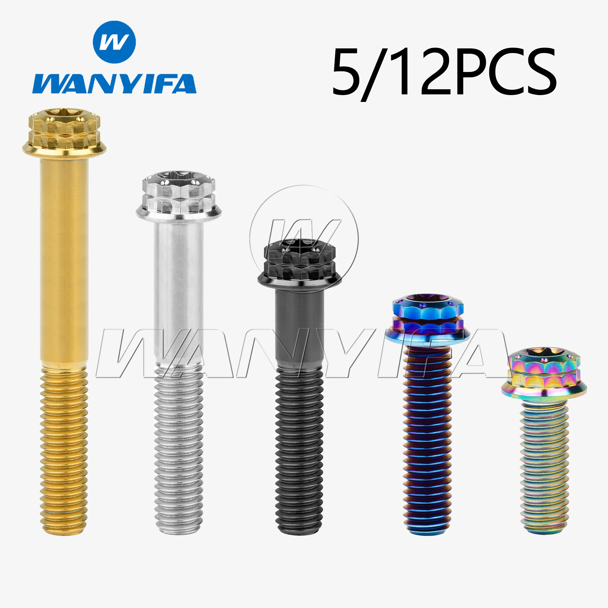 Wanyifa Titanium Ti Bolts M6x10-50mm Flange 12 Points Labeled inner Torx T30 Head Pitch 1.0mm Screws for Bike Motorcycle 5/12PCS