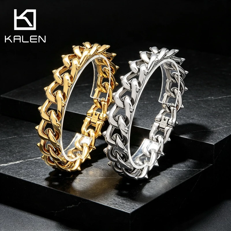KALEN Trendy Motorcycle Style Stainless Steel Bracelet For Men Hip Hop Punk Wrist Bracelet Fashion Jewelry Party Gifts Wholesale