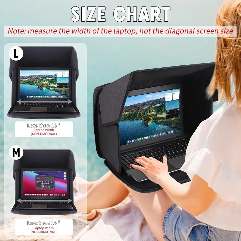 Durable laptop bag with sunshade, foldable anti-glare privacy screen cover for outdoor work
