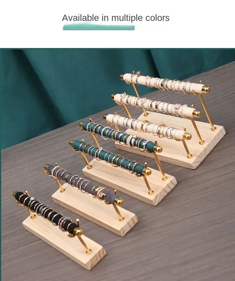 Solid Wood Base Multi-Layer Ring Display Rack with Removable Metal Sponge Stick Ring Holder for Jewelry Storage Organization