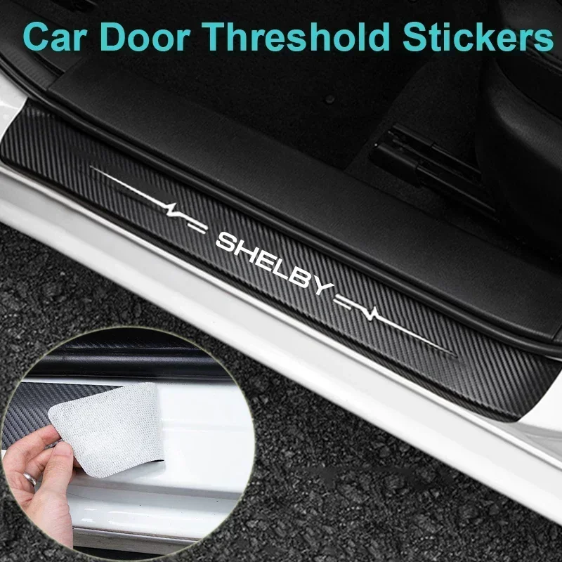 Carbon Fiber Car Trunk Sill Decals Door Threshold Anti Scratch Sticker Waterproof Protect Strip for Ford Shelby Logo Accessories