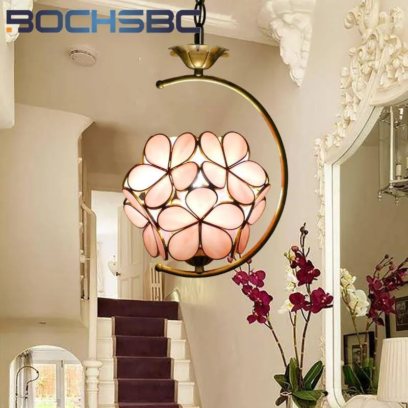 BOCHSBC Tiffany style stained glass modern simple star petal chandelier for dining room bedroom corridor Pendant lamp LED decor