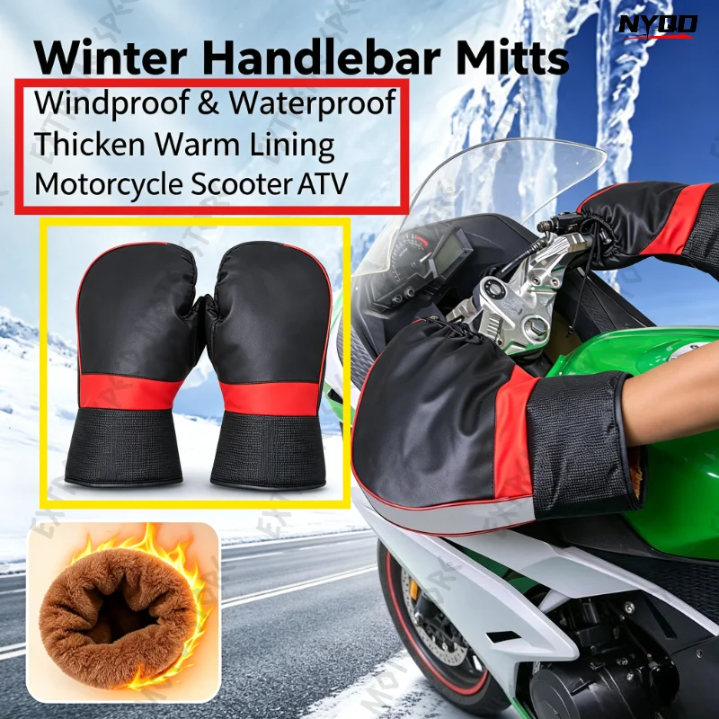Motorcycle Handlebars Warm Winter Battery Car Windshield Gloves Windproof Warm Handle Thick Reflective Electric Car Handlebars