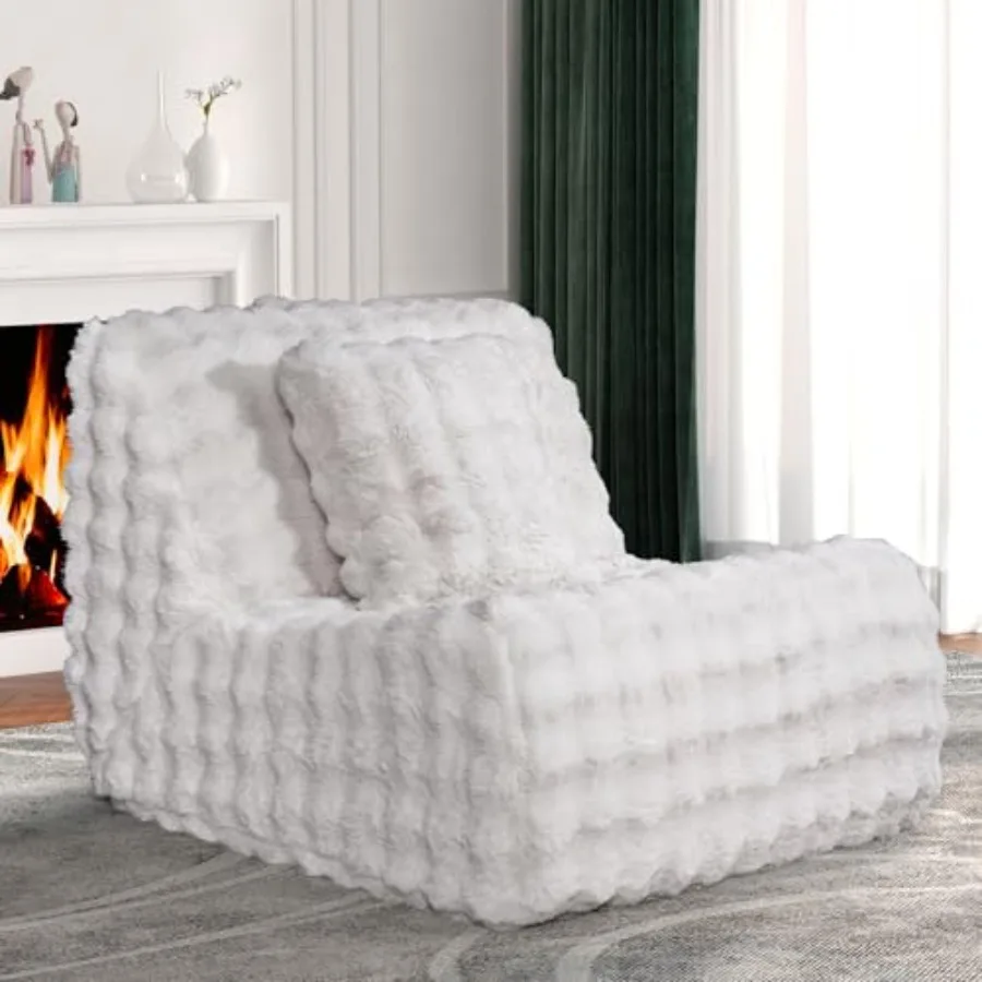 Bean Bag Chair for Adults Giant Bean Bag Chair with Pillow Oversized Chaise Lounge Chair Indoor with Soft Faux Fur for Living R