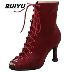 Latin Dance Shoes Women's Salsa Tango Ballroom Party Women's Boots Red Ladies High Heel Dance Boots Sneakers