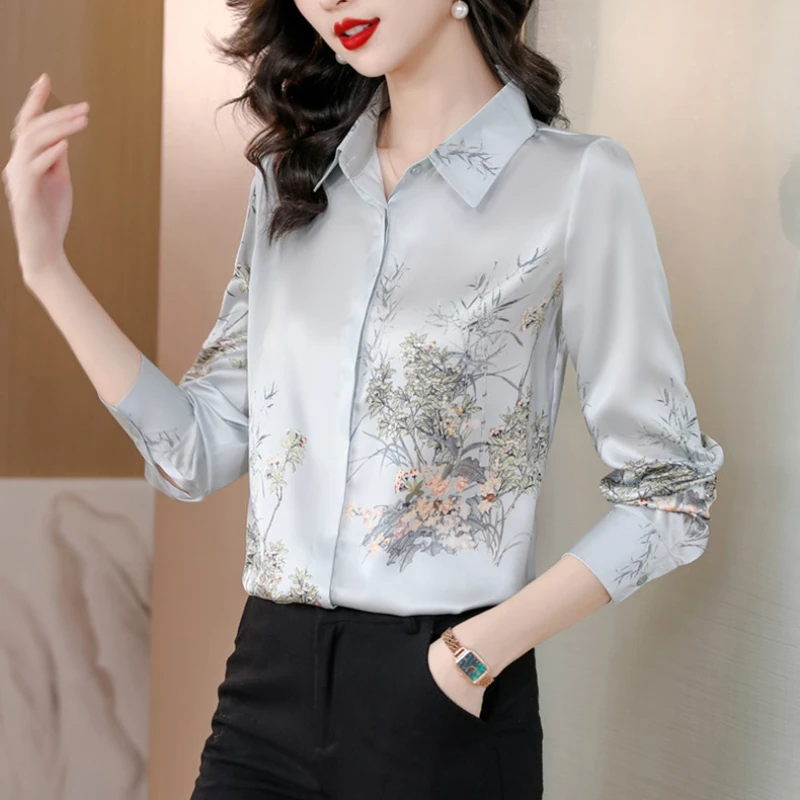 2024 Spring Women Shirt Printed Long Sleeve Blouse Vintage Shirts and Blouses Elegant Women Clothing OL Fashion Shirts for Women