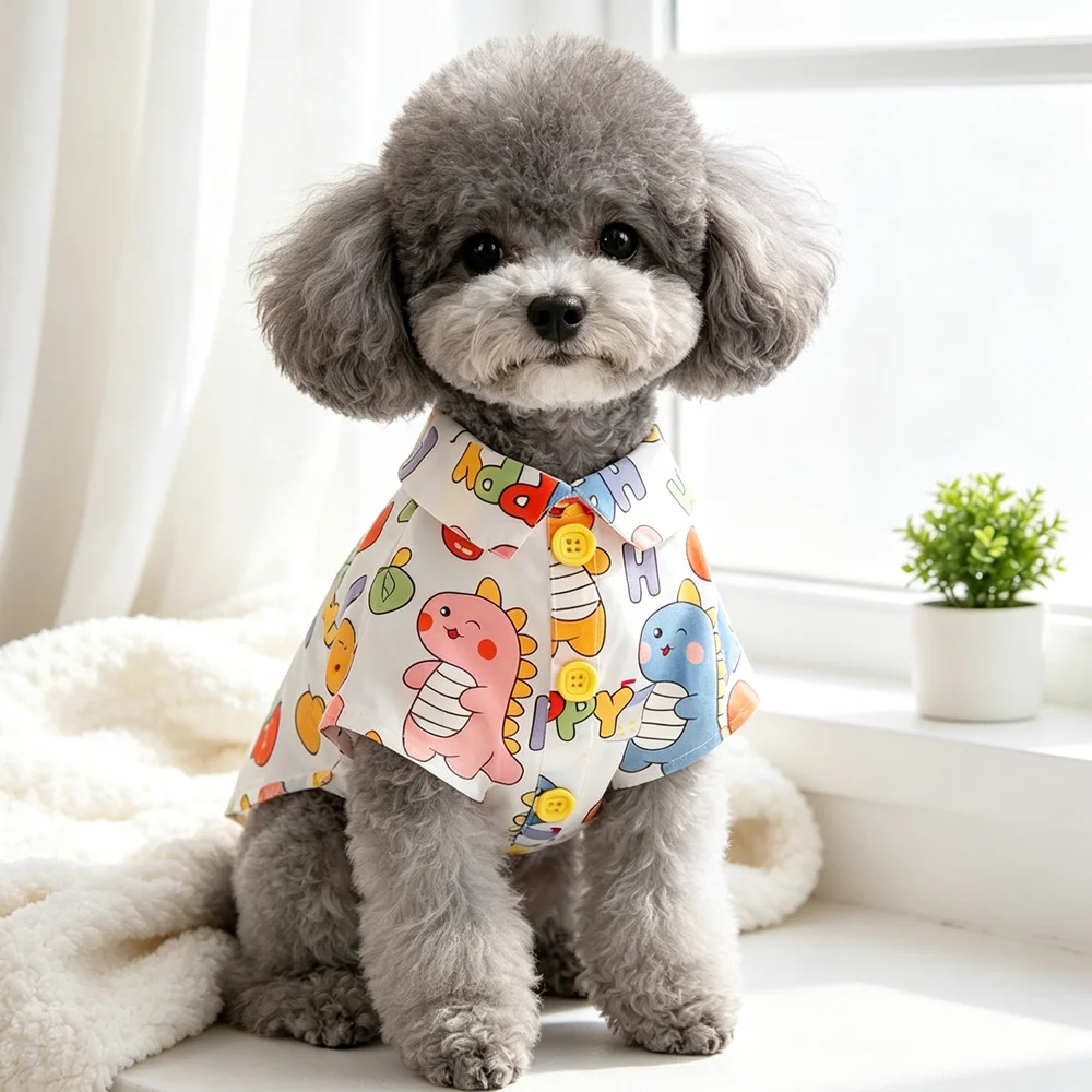 Cotton Dinosaur T-shirts For Dogs Designer Cute Clothes Apparel Little Small Puppy Animal Summer Wear Chihuahua Pugs Toy Terrier