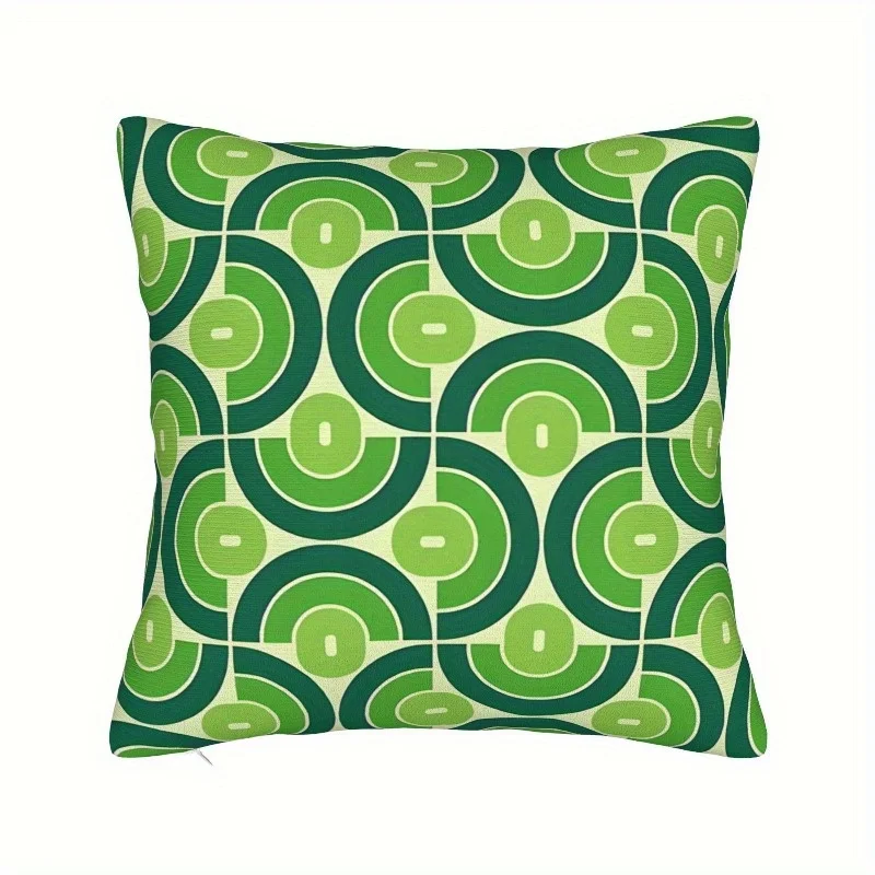 Double Sided 70s Mid Century Modern Green Circle Pattern Decorative Throw Pillow Case Retro Art Cushion Cover for Sofa Home
