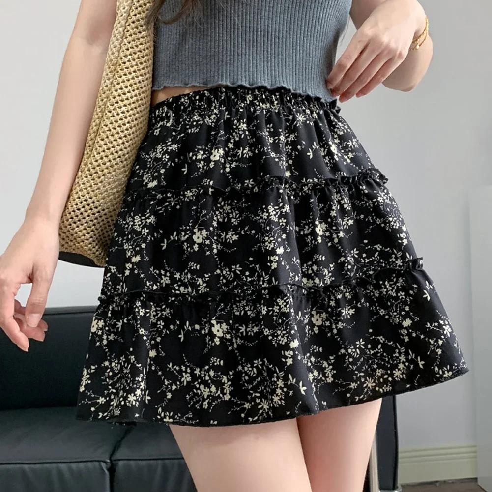 

Casual Women Skirt Short Floral Skirt Perfect For Beach Ideal For Parties XL Black Everyday Floral Short Skirt