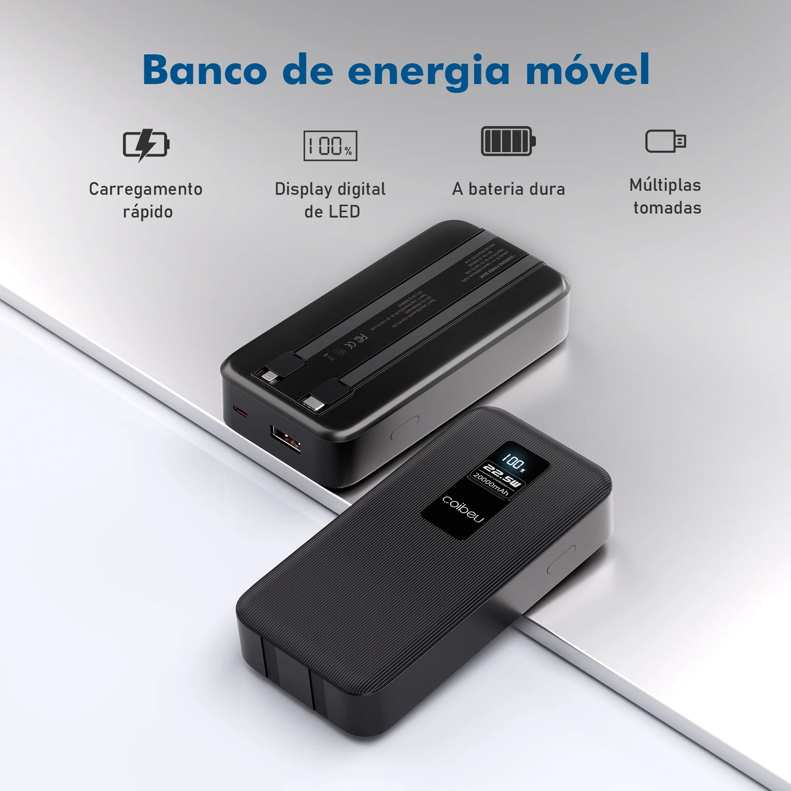 20000mAh Portable Power Bank Charger, Rechargeable Batteries, Portable Powerbank, TYPE-C, USB, Black, From Brazil