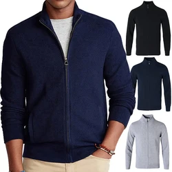 Pardessus à col mi-haut pour homme, cardigan à fermeture éclair, chaud, haute qualité, pull décontracté, 100% coton, automne, hiver