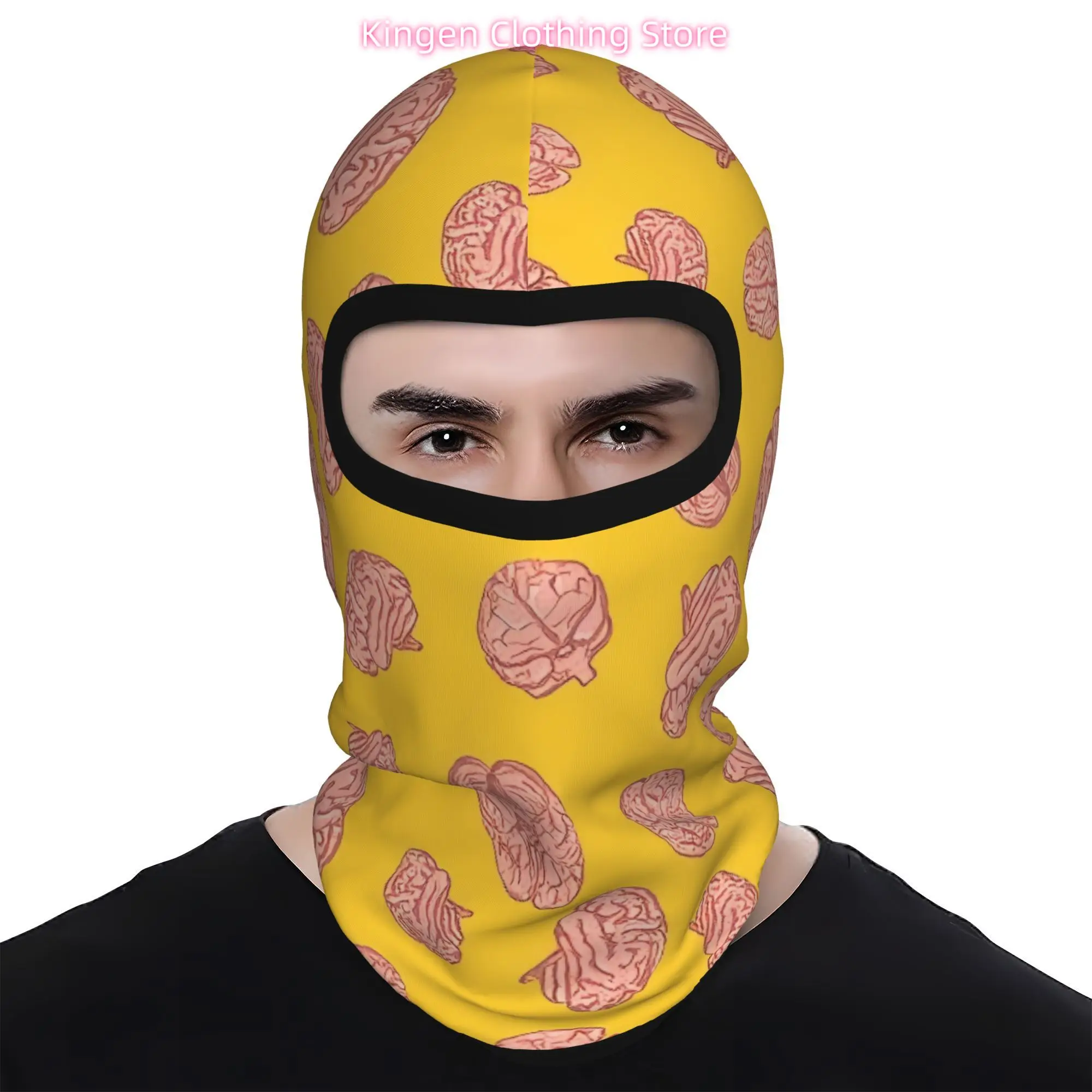 1pc Pink Brains On Yellow Background Mask Hip-Hop Street Style Half-Face Cover for Men & Women Breathable Textile Fabric Full Ne