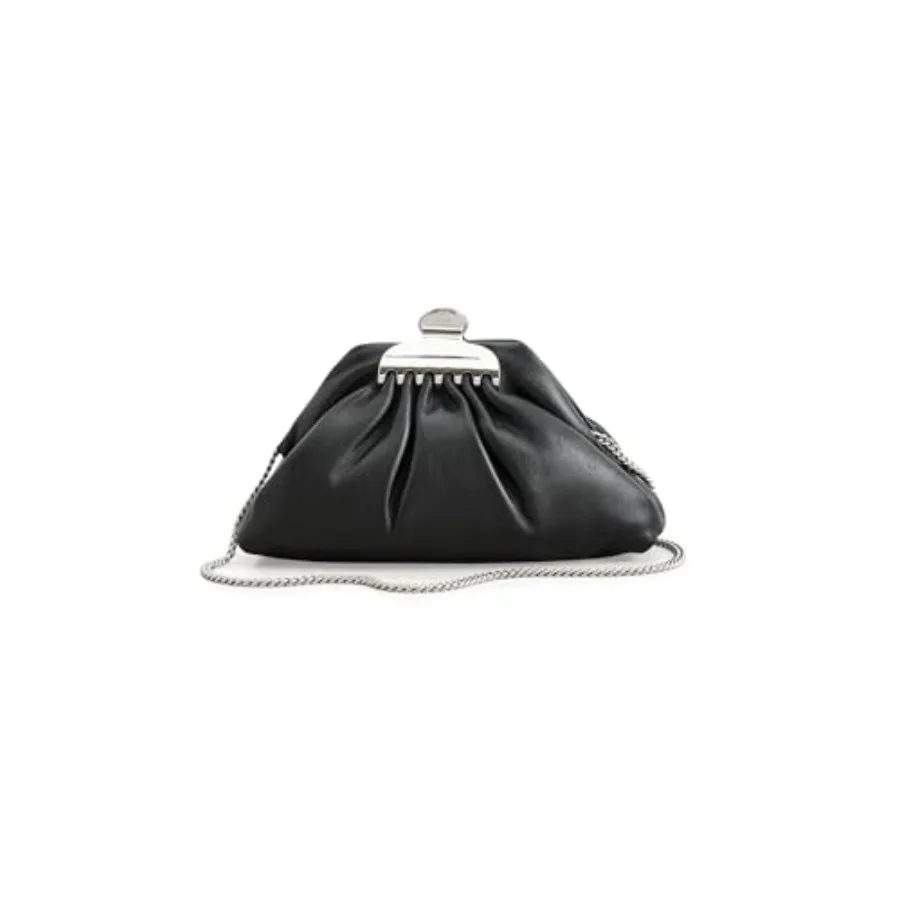 Women's The Glam Small Clutch for evening events, faux leather in black, sleek minimalist design with gold-tone hardware