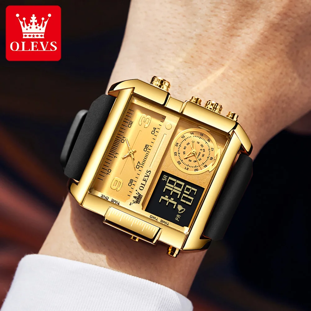 

OLEVS 1101 Мужские часы Кварцевые часы Многофункциональные силиконовые ленты Спортивные квадратные часы для мужчин Луна 30 м Водонепроницаемая светящаяся коробка Подарок
