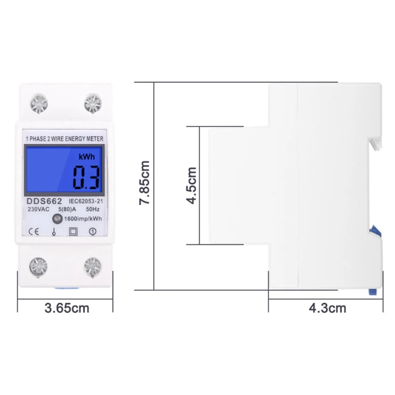 Pengukur Kwh, 1 buah energi Kwh Meter fase tunggal dua kawat lampu belakang LCD tampilan Digital fase tunggal AC 230V rel Din listrik