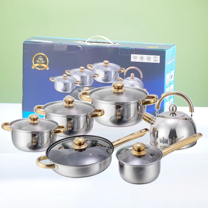 

Stainless steel non-stick panware set foreign trade business pots three-piece set manufacturers wholesale new cooking cookware 1