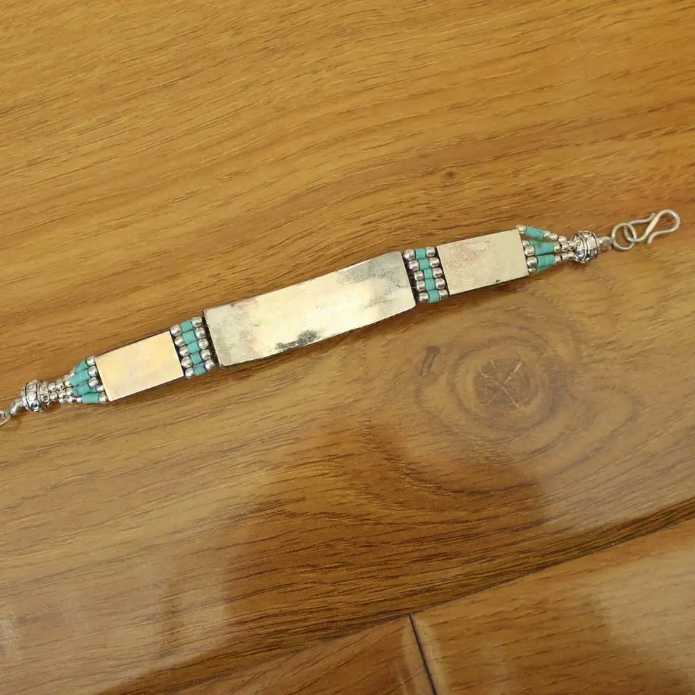 BR492 Nepal Jewelry Copper Inlaid Coral Turquoises Stone 15mm Width Clasp Bracelet Cuff For Women