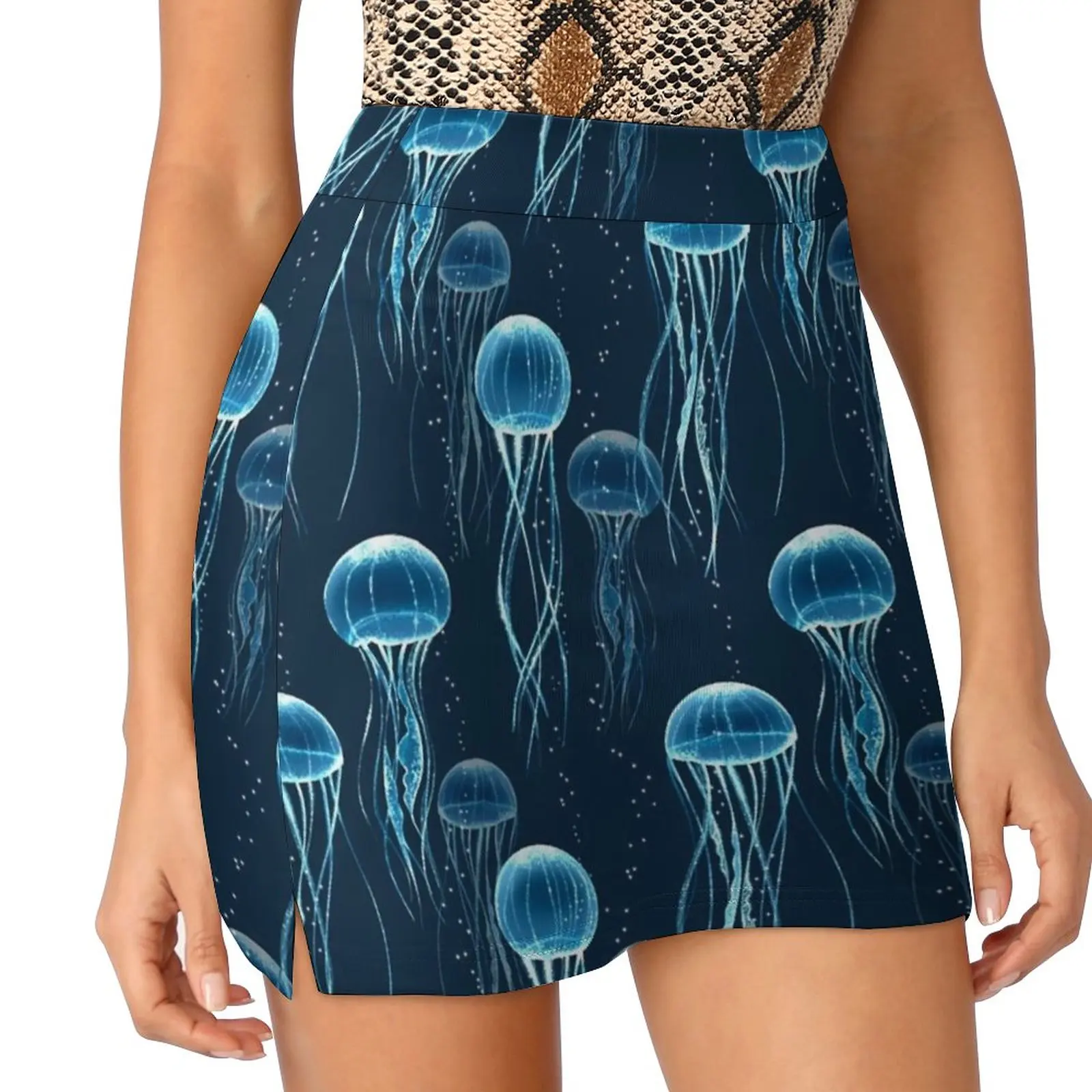 Glowing Jellyfish Women's skirt With Pocket Vintage Skirt Printing A Line Skirts Summer Clothes Jellyfish Pattern Seamless