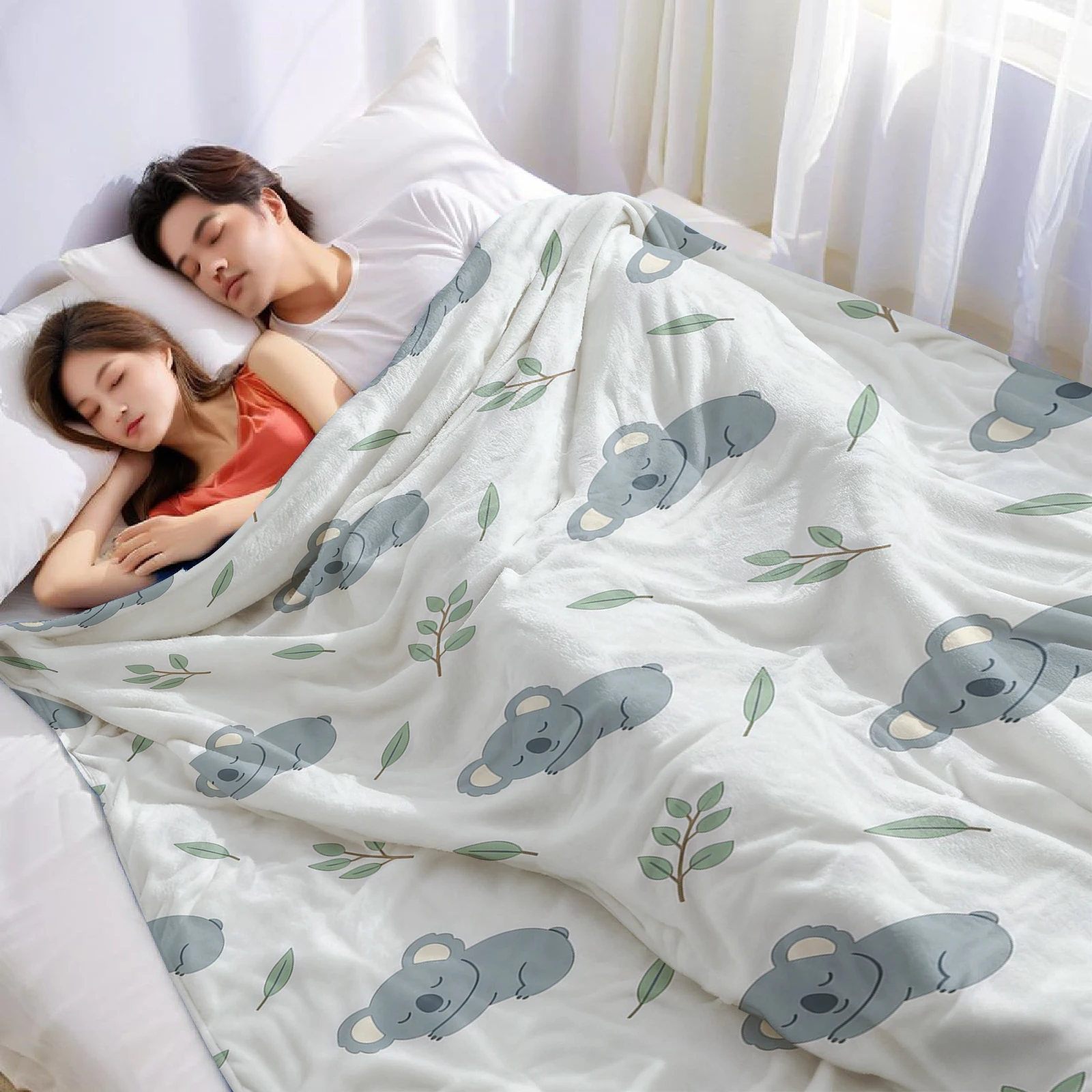 Koala Eucalyptus Ultra Soft Sherpa Fleece Blanket Fluffy Warm Halloween Cozy Throw for Sofa Couch Bedroom Gift All season