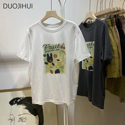 DUOJIHUI Summer Classic o-collo Sweet Printing t-shirt femminili allentate coreane New Simple Casual Fashion Spell Color t-shirt da donna