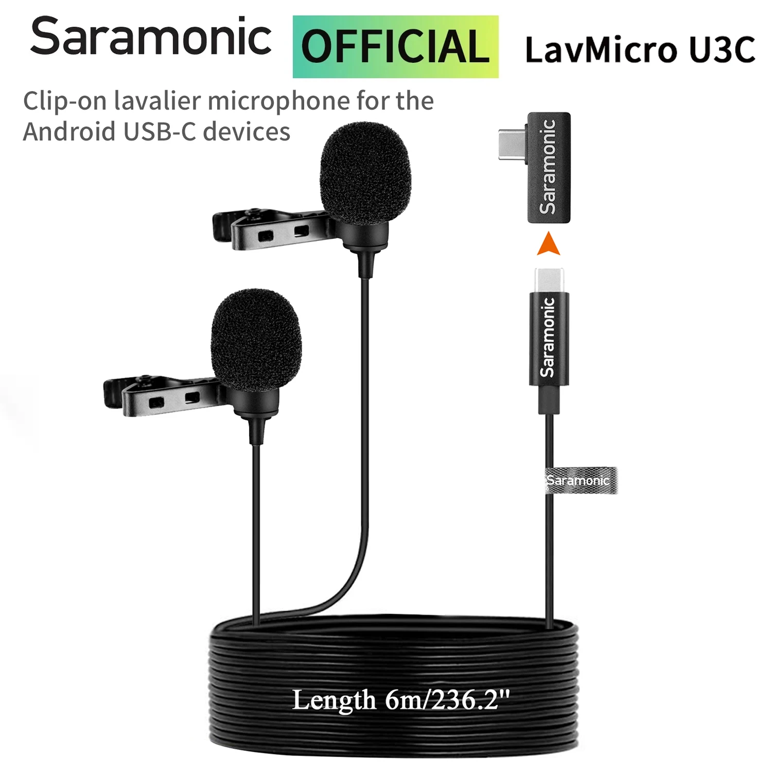 Saramonic LavMicro U3C USB Type-C Condenser Dual Lavalier Lapel Microphone for Android Smartphone Youtube Video Recording Vlog