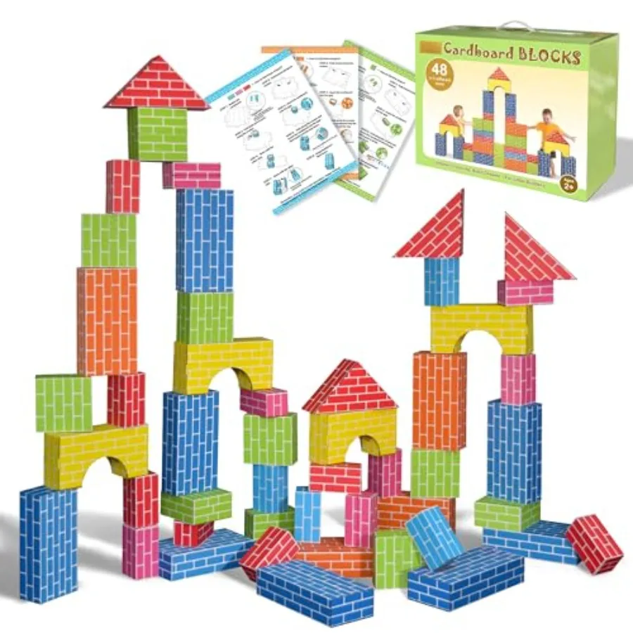 

48-Pack Jumbo Cardboard Building Blocks for : Heavy Duty Easy to Assemble Develop Creative Thinking and Spatial Reasoning Ideal