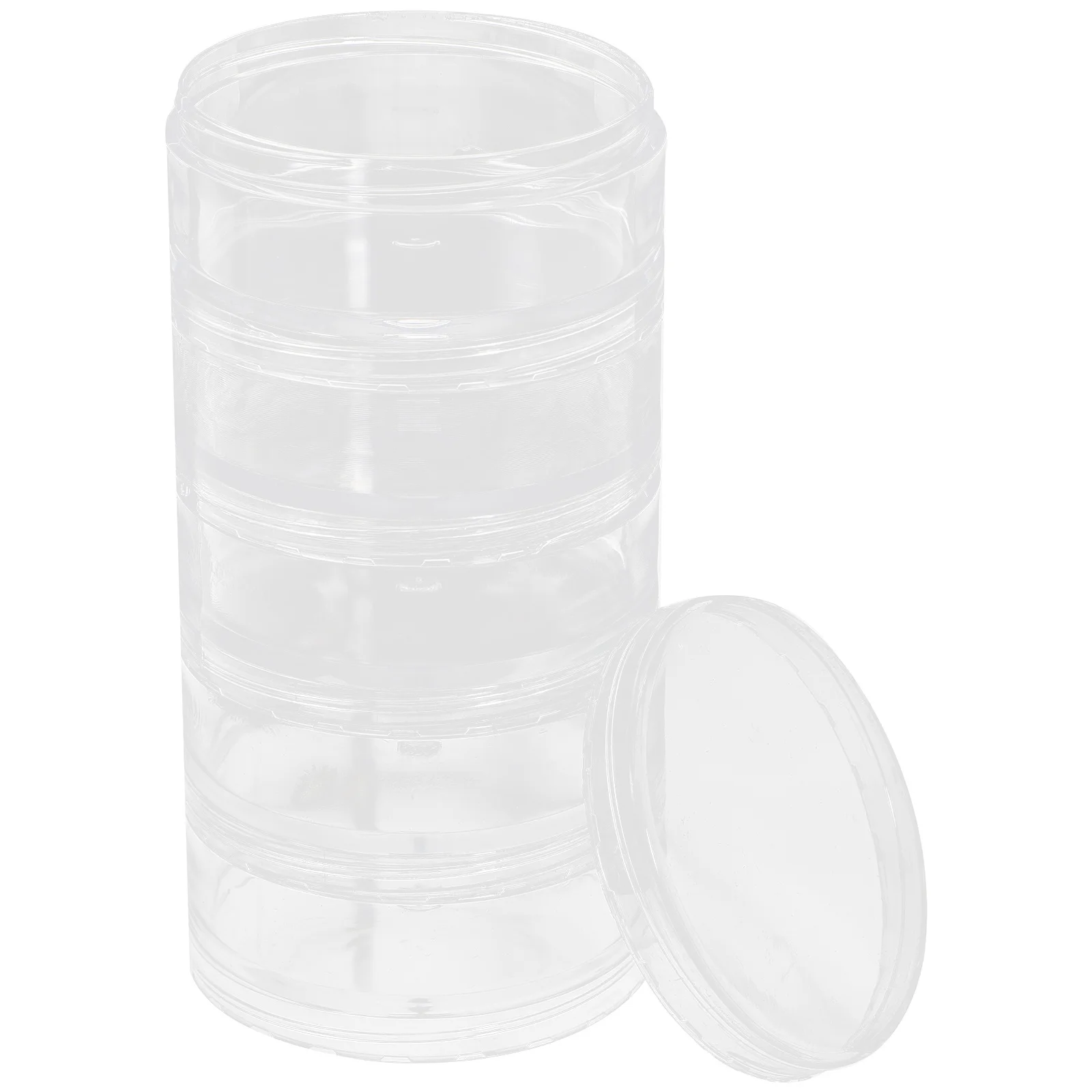 

5 Piece Stackable Cylinder Transparent Plastic Container Organizer Storage Box for Cosmetics Beads Jewelry Pills