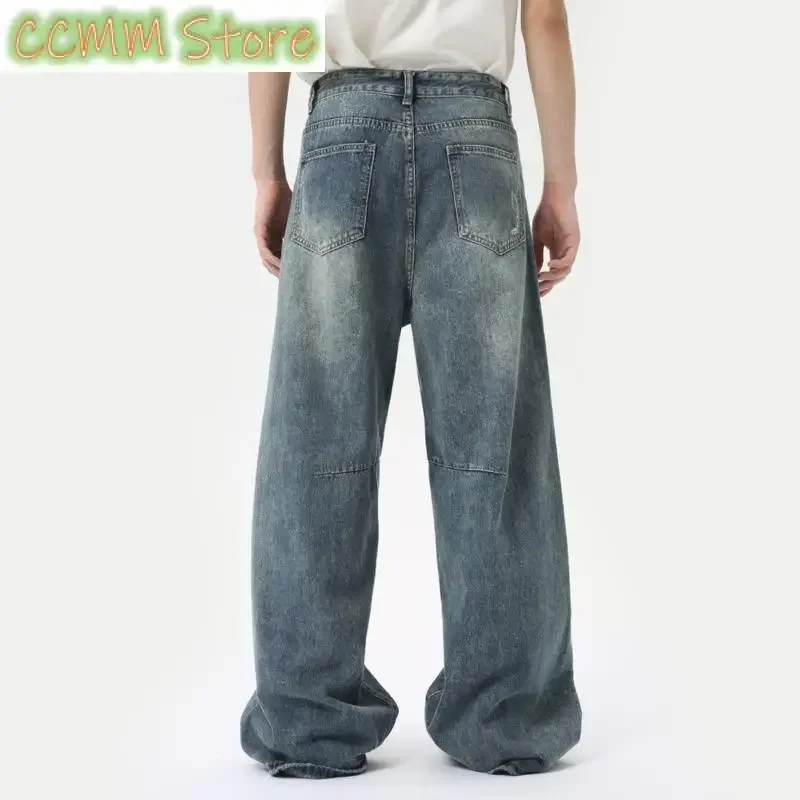 American Style Men's Denim Pants Washing Fashion Loose Men's Straight Trousers Casual Wide Leg Jeans New Summer