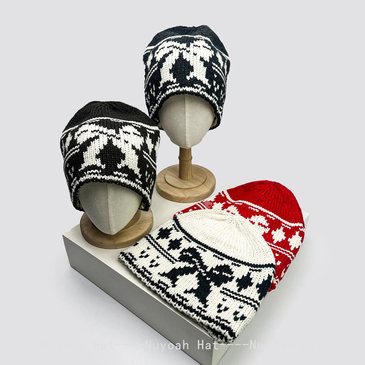 

New Women Fair Isle Style Jacquard Bow Knitted Hats Personal Warm Sweet Fashion Lazy Style Beanies Versatile Retro ins Outdoor