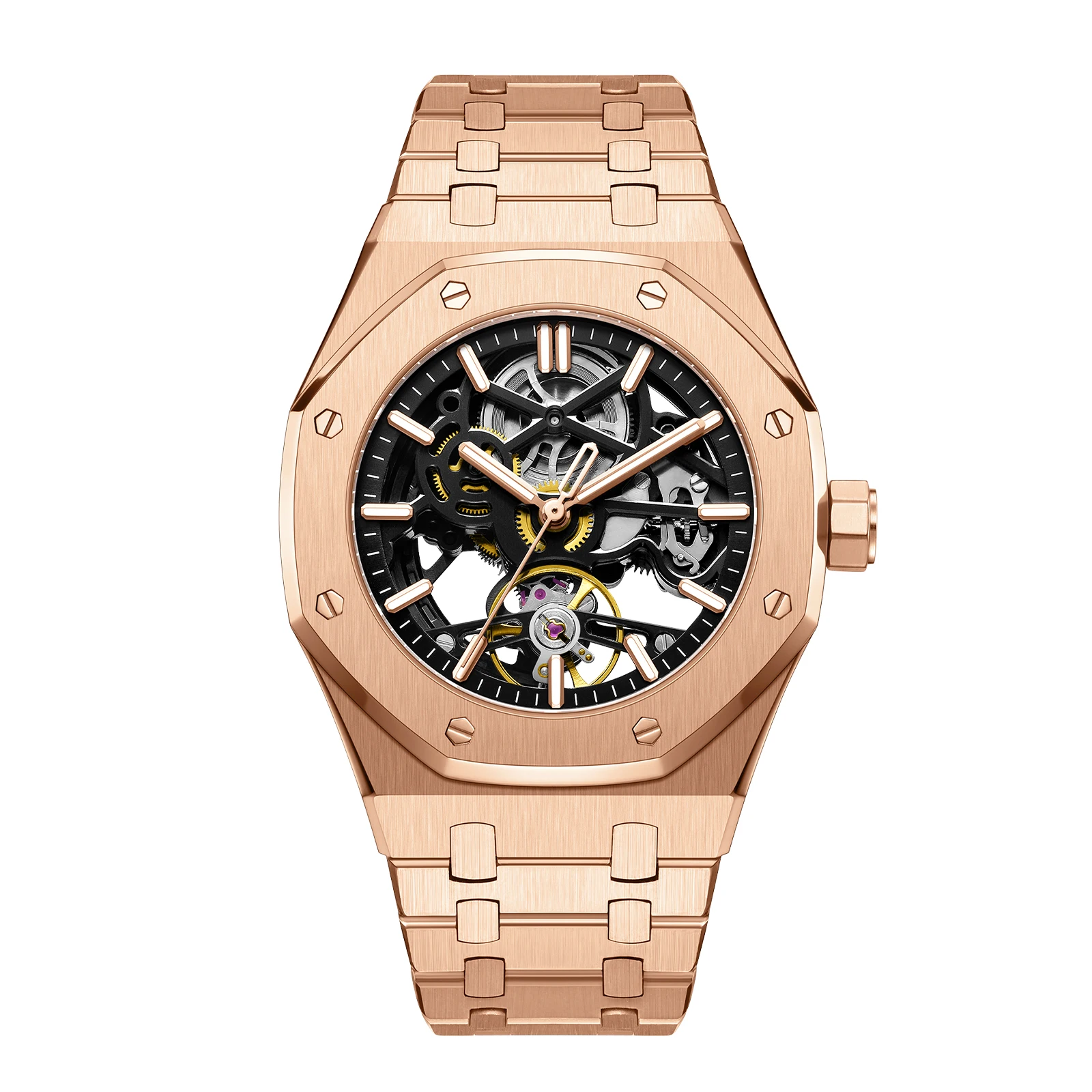 

A Watch Luxury Automatic Mechanical Watch Self-Winding Hollow Movement Glass Dial Window custom watch designs