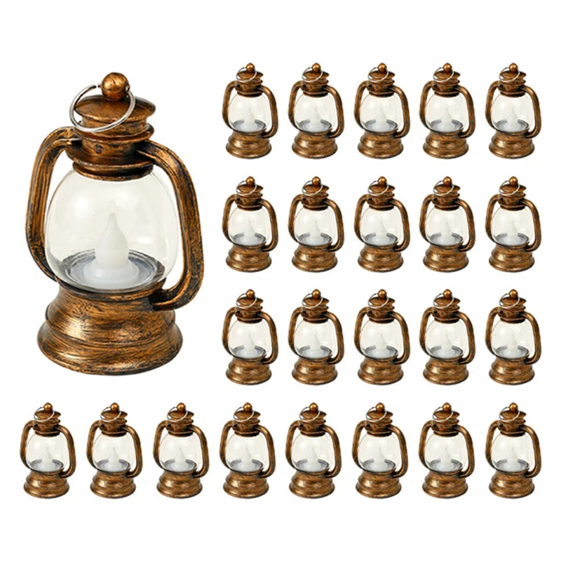 

LUWEI 24Pcs Gold Electronic Candle Lantern Light Mini Candle Light Hanging Lantern Lamp Flameless LED Oil Lamp Christmas Home De