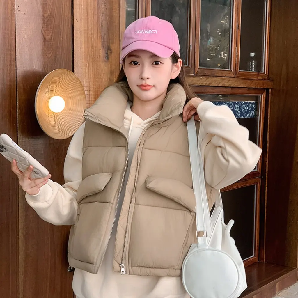 

Korean plus Size Solid Color Cotton Vest for Women Loose Short Style New Trend Outerwear Jacket