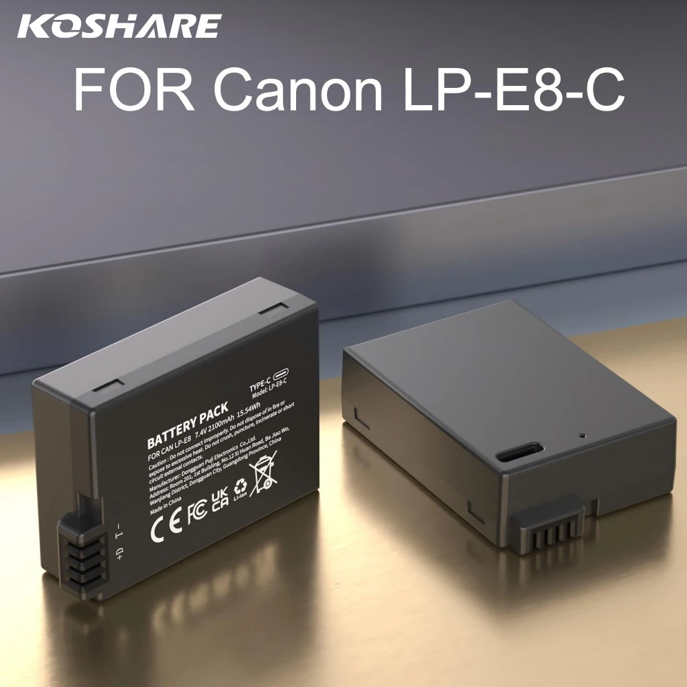 KOSHARE LP-E8 2100mAh Type C Charging Camera Battery for Canon EOS 550D 600D 650D 700D Kiss X4 X5 X6i X7i Rebel T2i T3i T4i