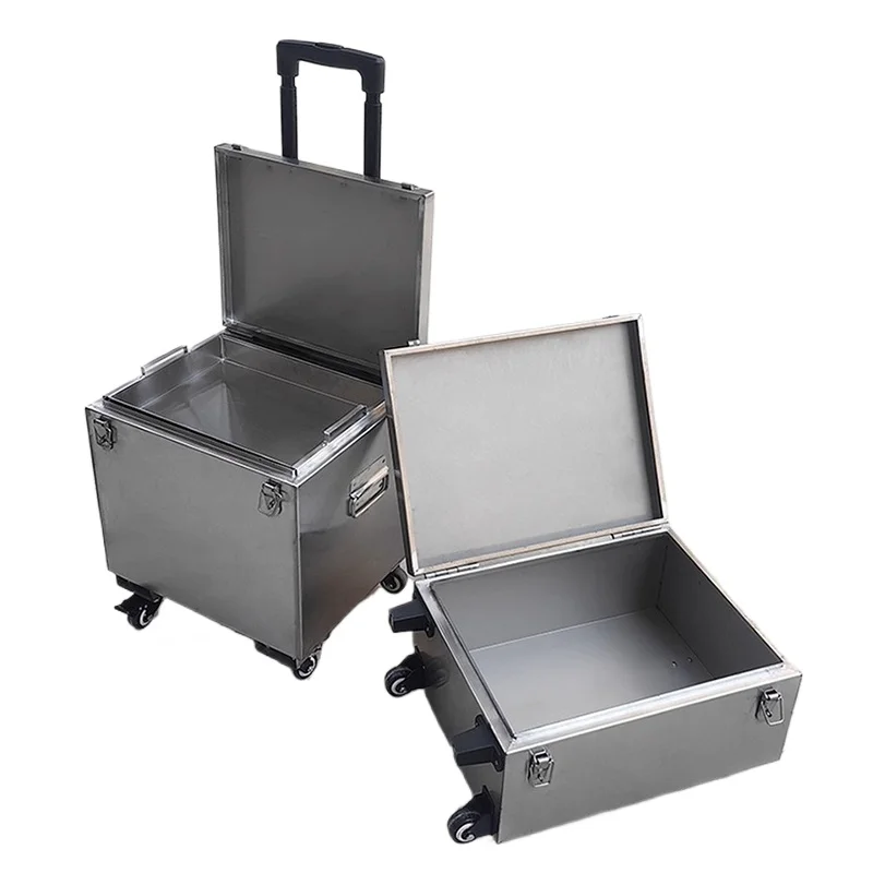 Pull Rod Toolbox Stainless Steel Multi Size Toolbox Portable Mobile Storage Box Multifunctional Lockable Tool Case with Wheels