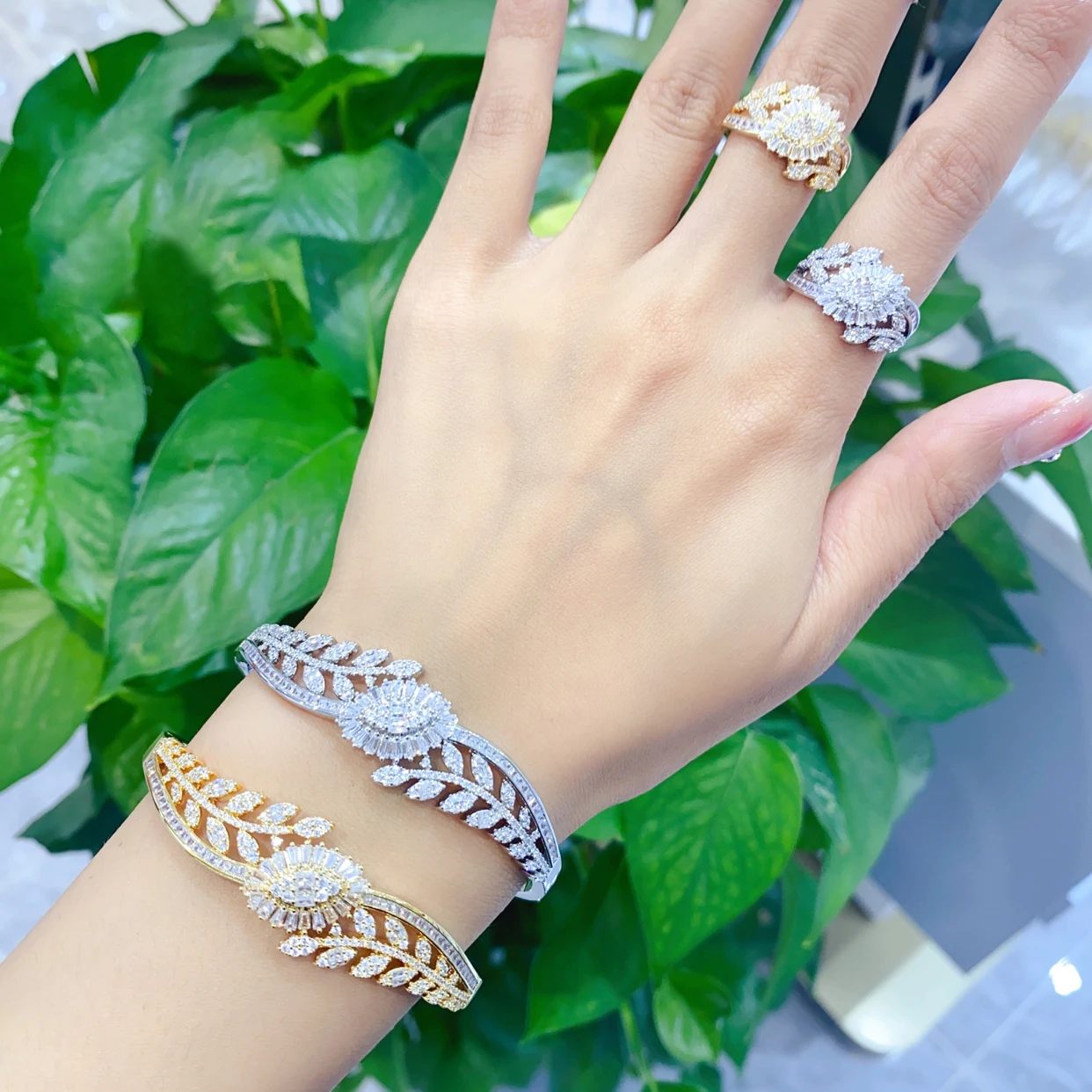 GODKI Luxury 2PCS Dubai Bangle Ring Set Fashion Jewelry Sets For Women Wedding Engagement brincos para as mulheres 2023